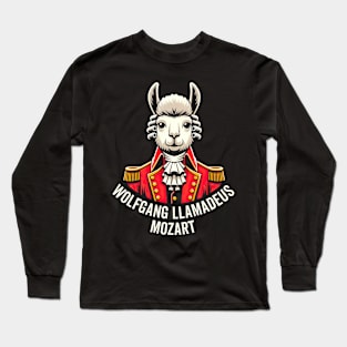 Wolfgang Llama Portrait Llamadeus Mozart Classical Music Humor Long Sleeve T-Shirt